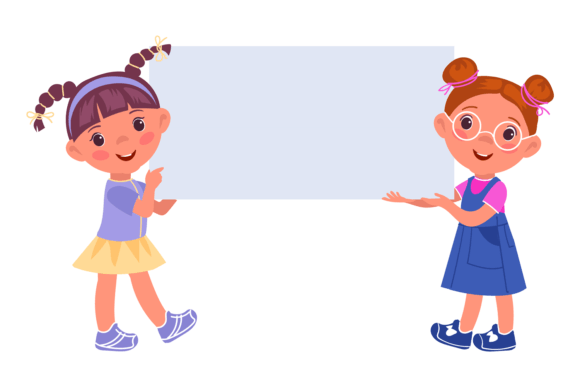 Download Cartoon Girls with White Blank Billboard - Billboard Collection